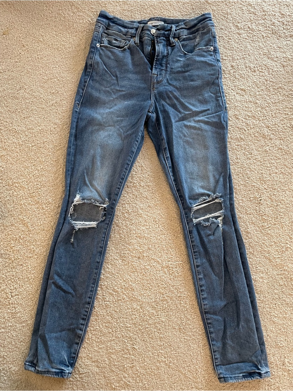 Good American Dark Blue Ripped Skinny Jeans Sz 2/26